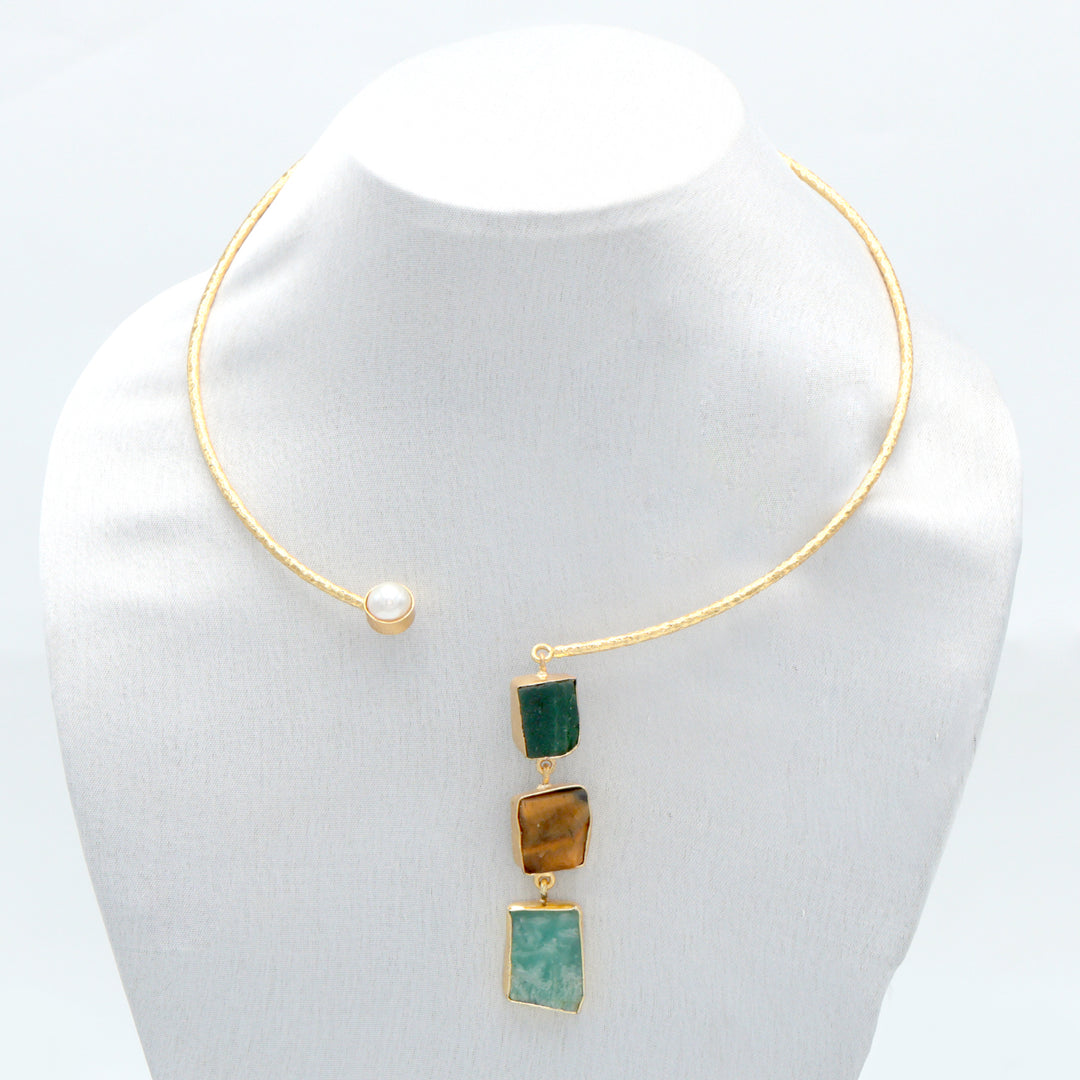 GeoStone Textured Gold Necklace Set