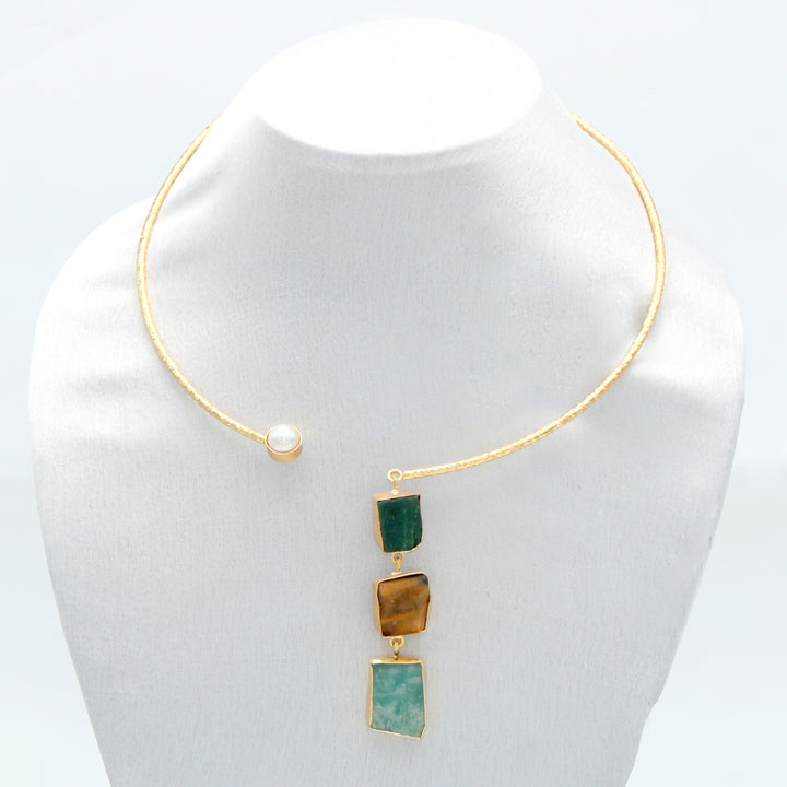 GeoStone Textured Gold Necklace Set