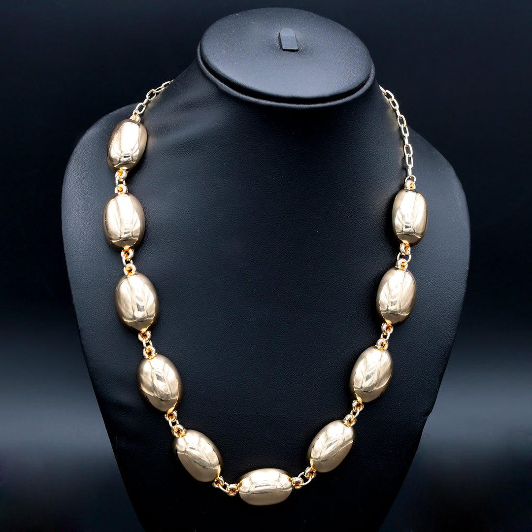 Bold Gold-Tone Shell Bead Statement Necklace