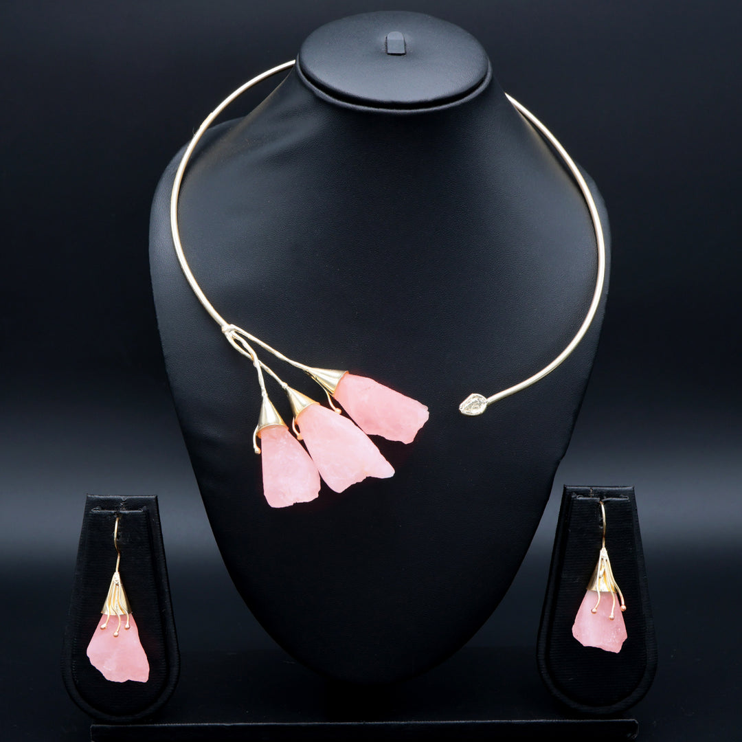 Blush Quartz Statement Choker Set - Pink