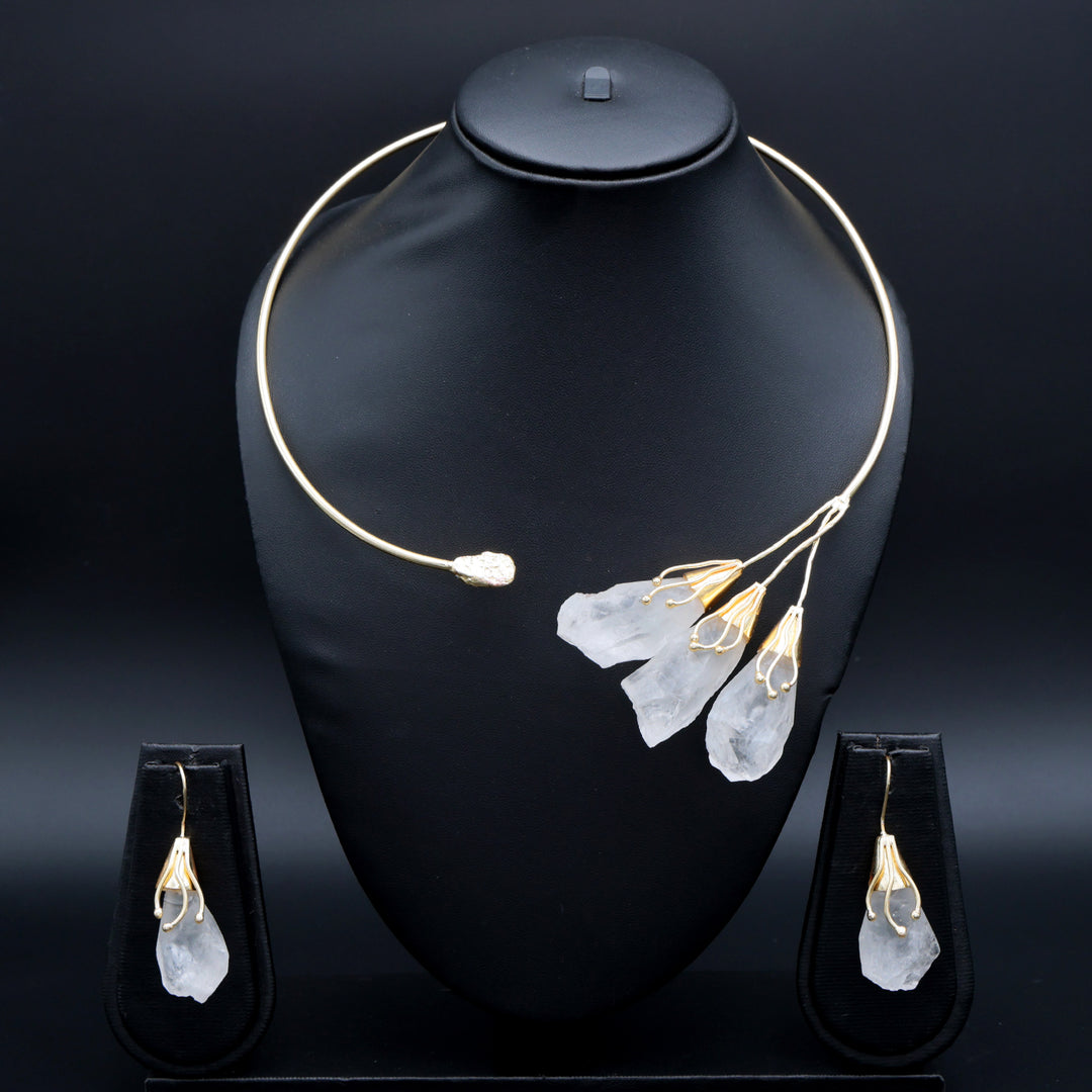 Blush Quartz Statement Choker Set - White