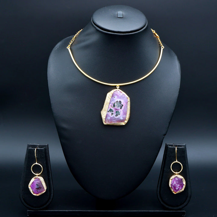 Amethyst Raw Stone Gold Choker Set