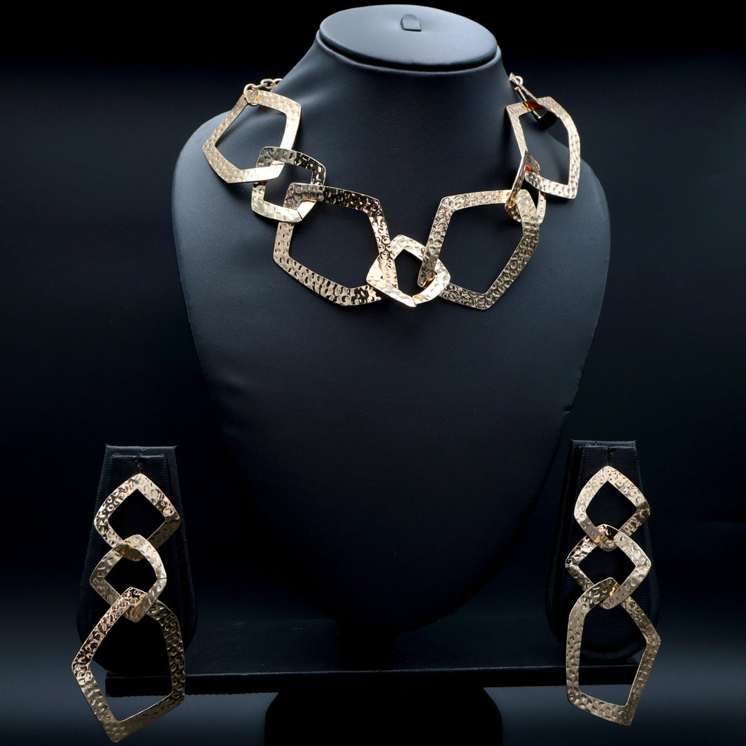 Sculpted Metallic Link Statement Necklace Set