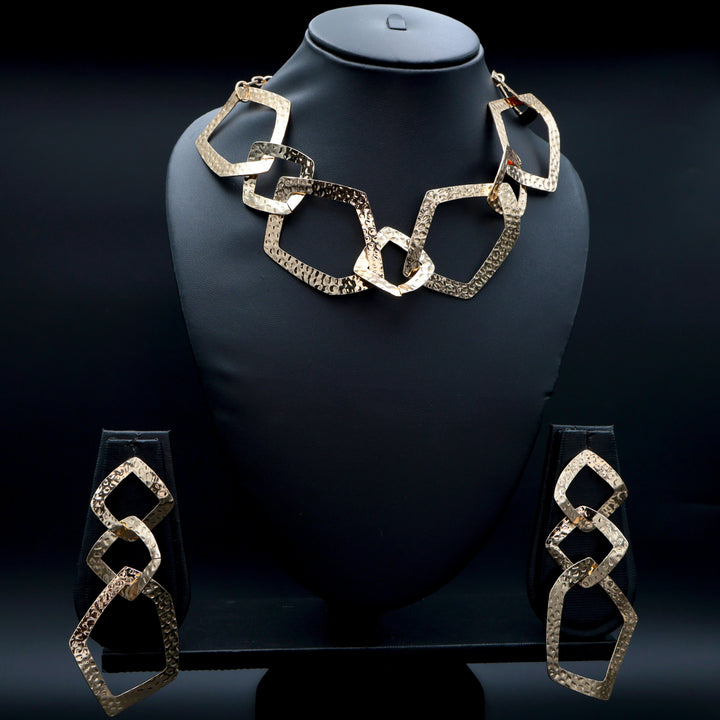 Sculpted Metallic Link Statement Necklace Set