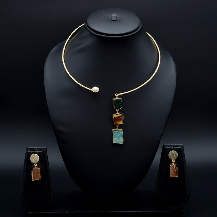GeoStone Textured Gold Necklace Set