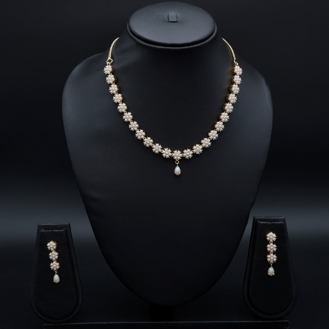 Floral Pearl Cluster AD Necklace Set