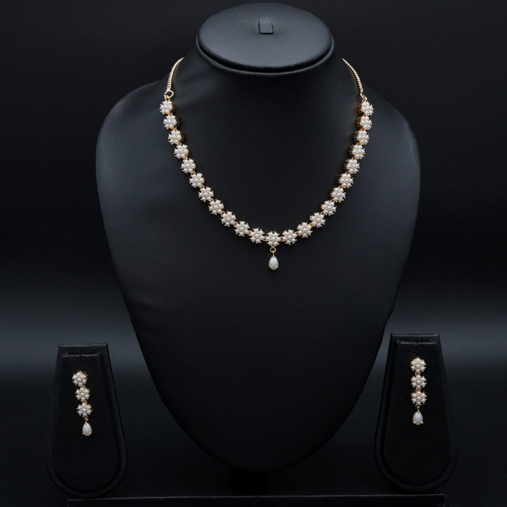 Floral Pearl Cluster AD Necklace Set
