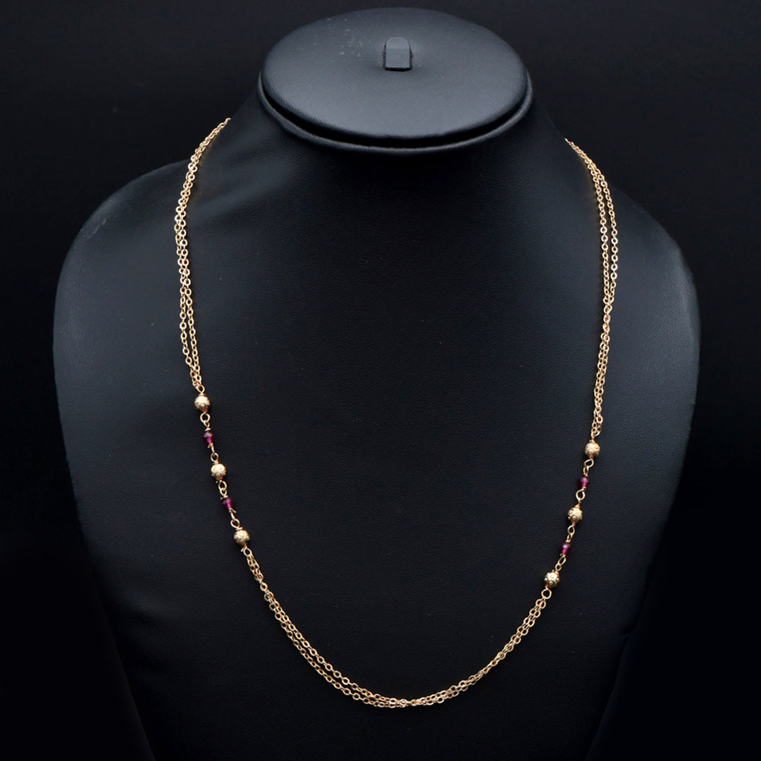 Delicate Gold-Toned Dual Chain Ruby Bead Necklace