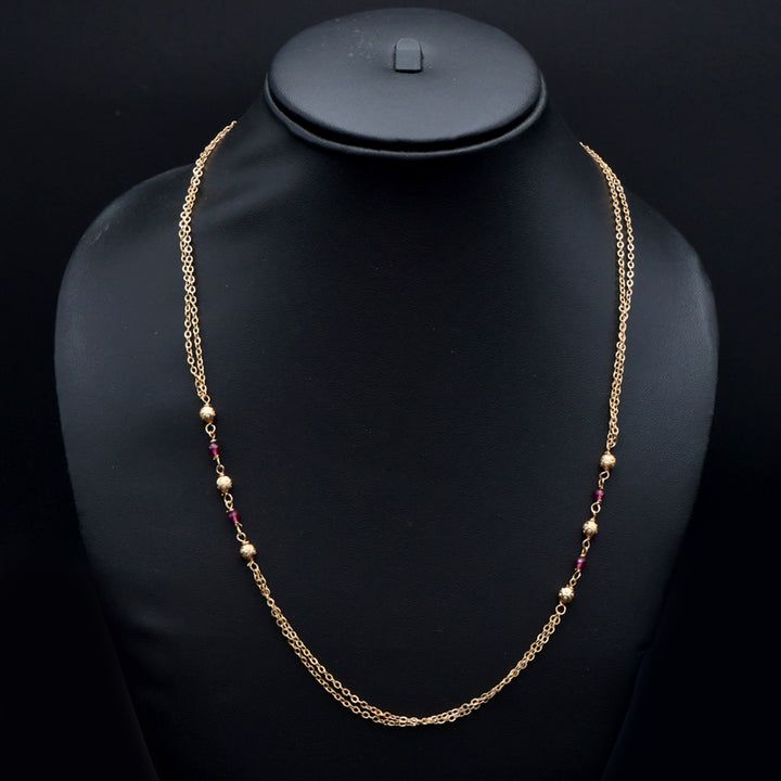 Delicate Gold-Toned Dual Chain Ruby Bead Necklace