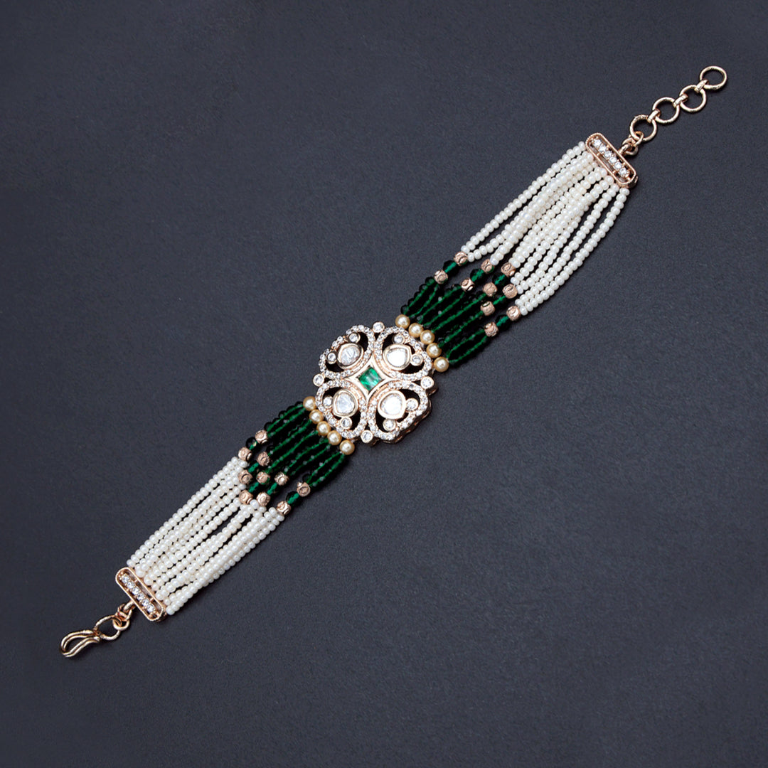 Green & White Multi-Strand Kundan Bracelet