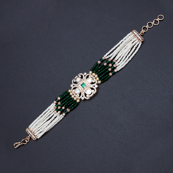 Green & White Multi-Strand Kundan Bracelet