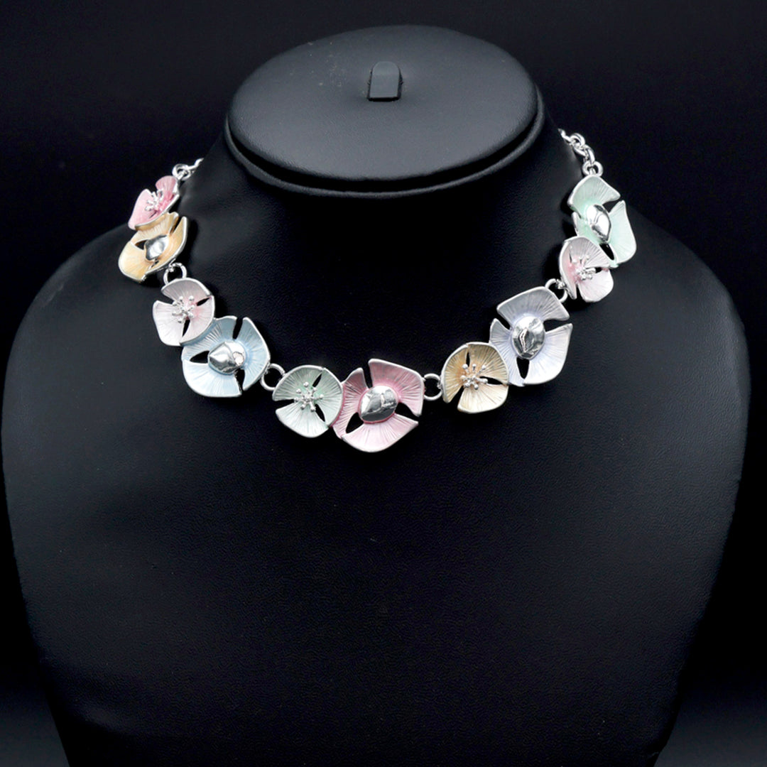 Pastel Floral Metal Statement Necklace