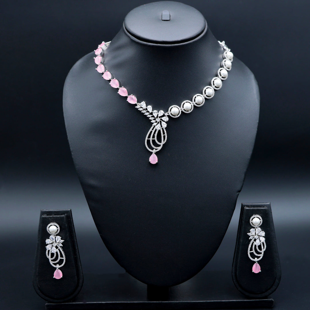 Pink Pearl & Stone Designer Necklace Set
