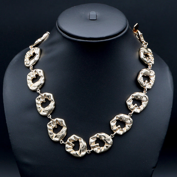 Molten Gold Textured Statement Link Necklace