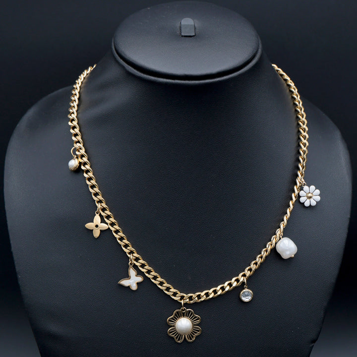 Gold-Plated Pearl & Charm Layer Necklace