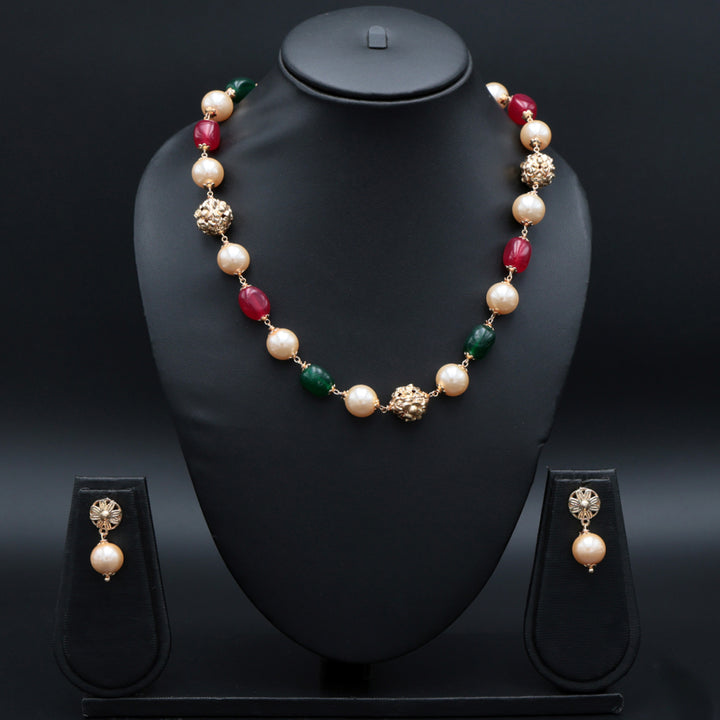 Dual-Tone Pearl & Color Bead Statement Necklace Set