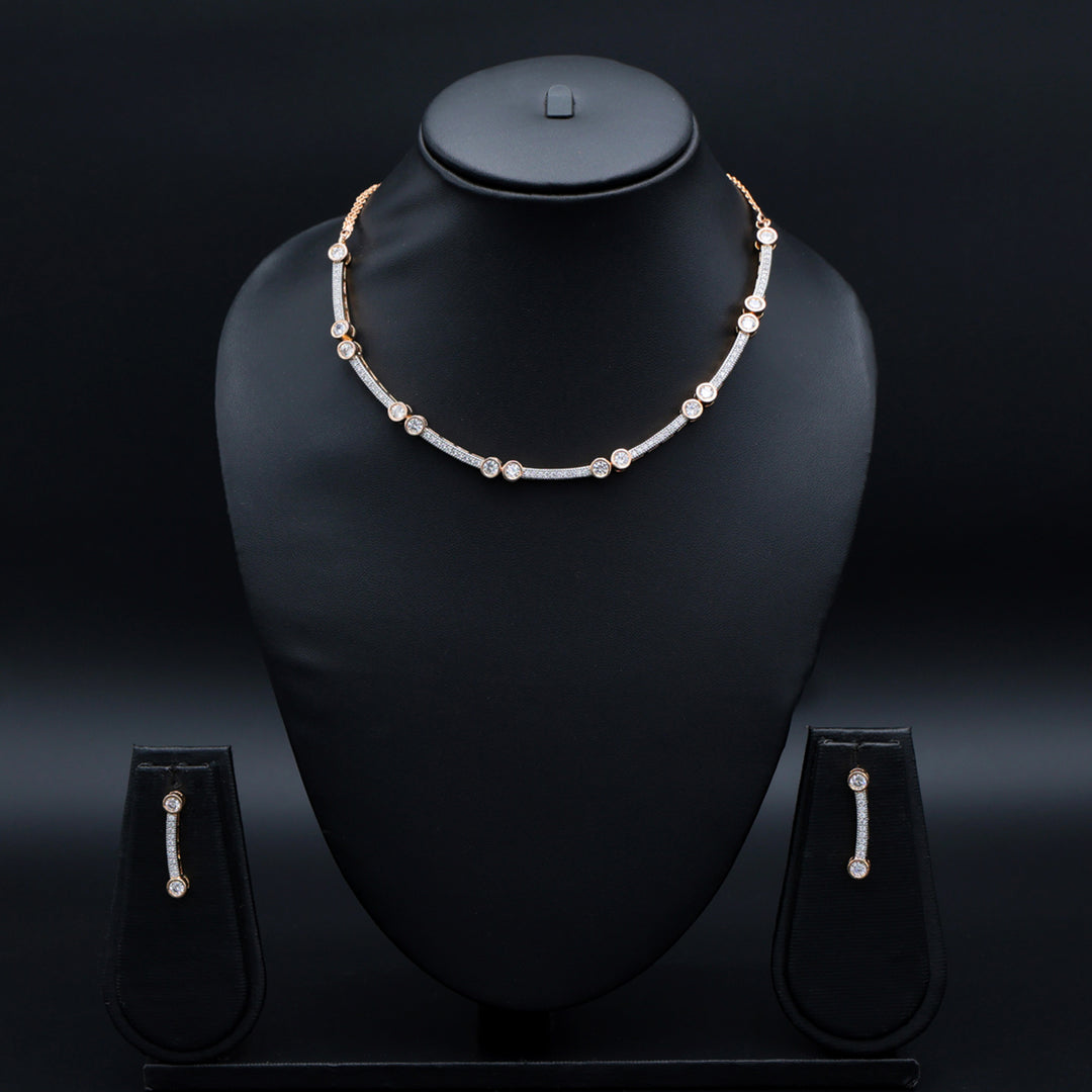 Dual-Tone Sparkling Minimal Necklace & Earring Set