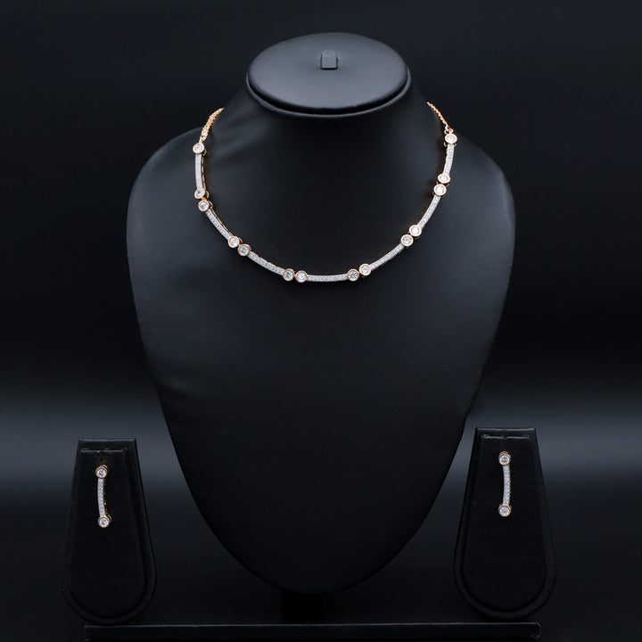 Dual-Tone Sparkling Minimal Necklace & Earring Set