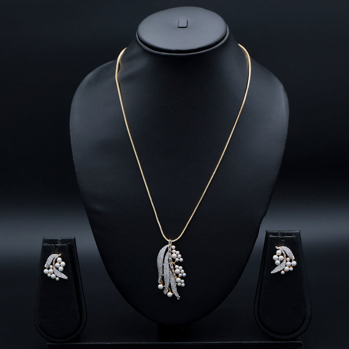 Dual-Tone Feather Pearl AD Pendant Set