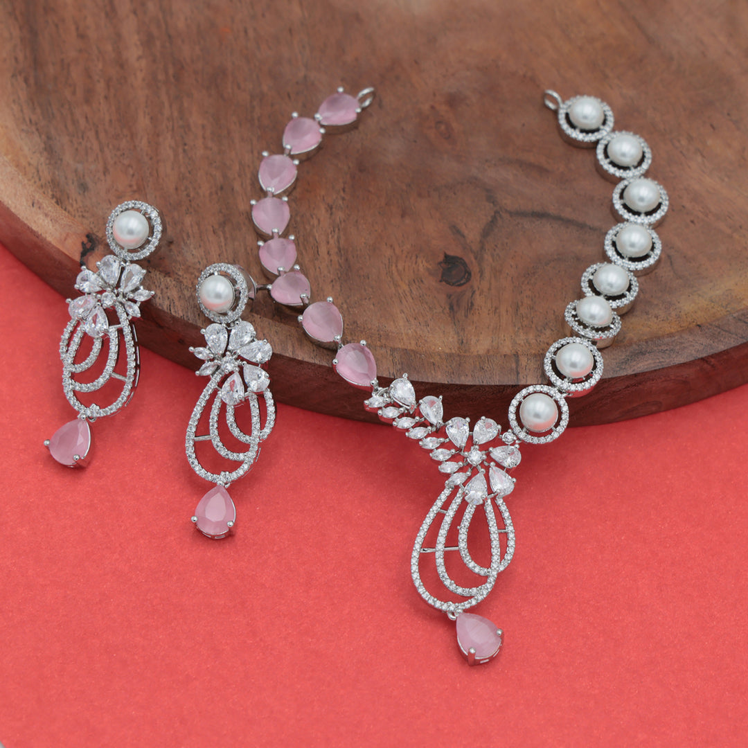 Pink Pearl & Stone Designer Necklace Set