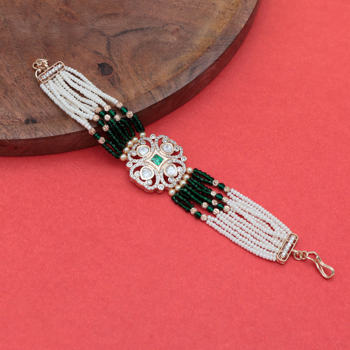 Green & White Multi-Strand Kundan Bracelet