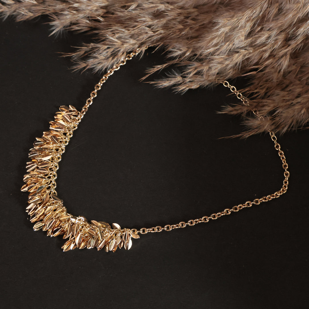 Golden Fringe Cluster Statement Necklace