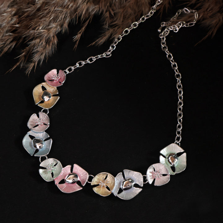 Pastel Floral Metal Statement Necklace