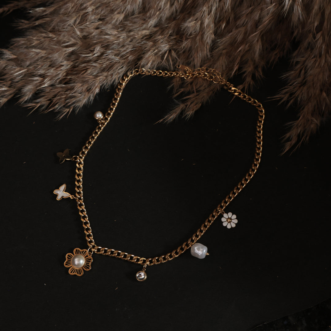 Gold-Plated Pearl & Charm Layer Necklace