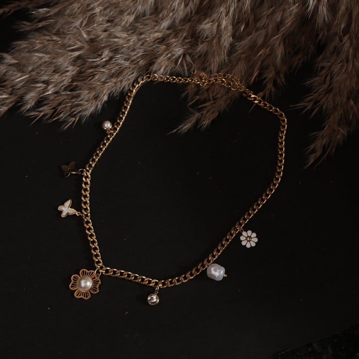 Gold-Plated Pearl & Charm Layer Necklace