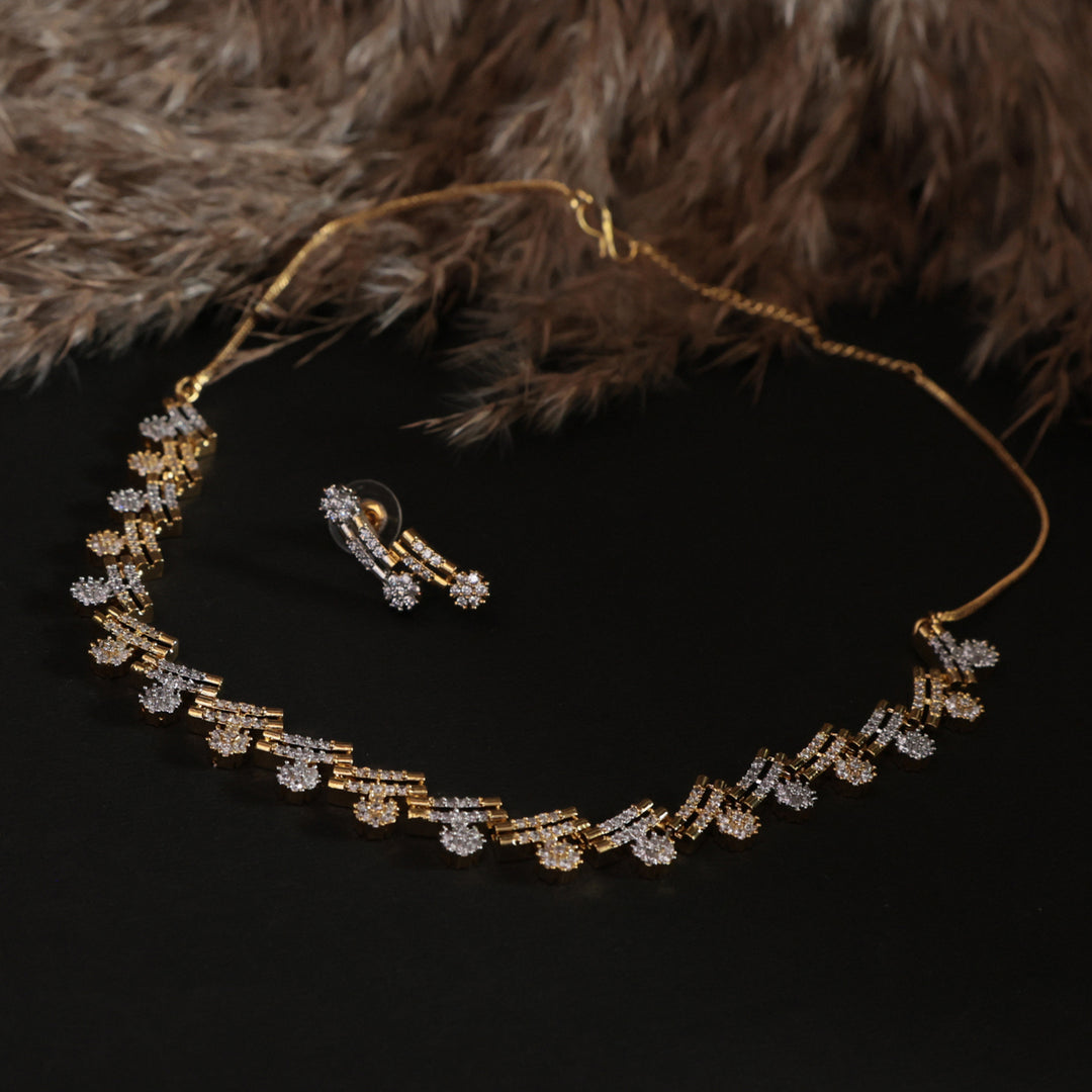 Dual-Tone Sparkling Classic AD Necklace Set