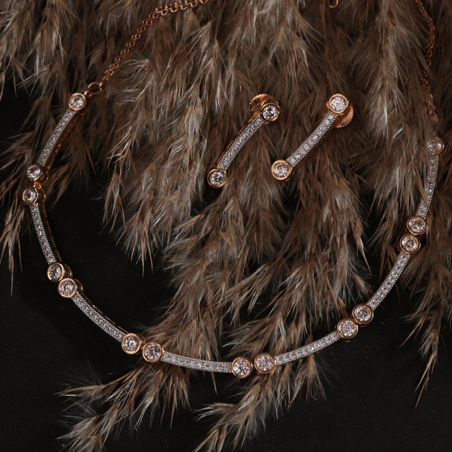Dual-Tone Sparkling Minimal Necklace & Earring Set