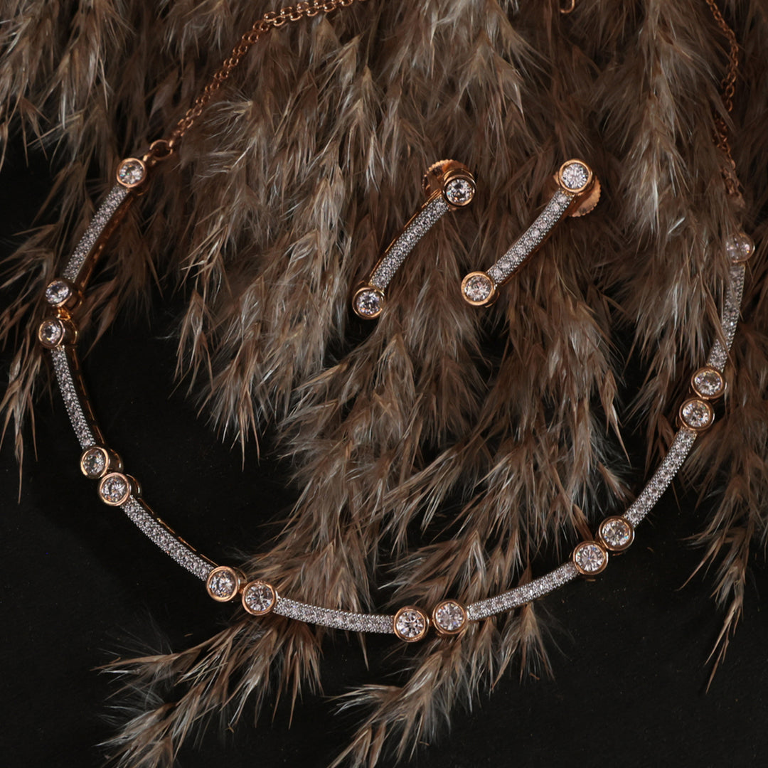 Dual-Tone Sparkling Minimal Necklace & Earring Set