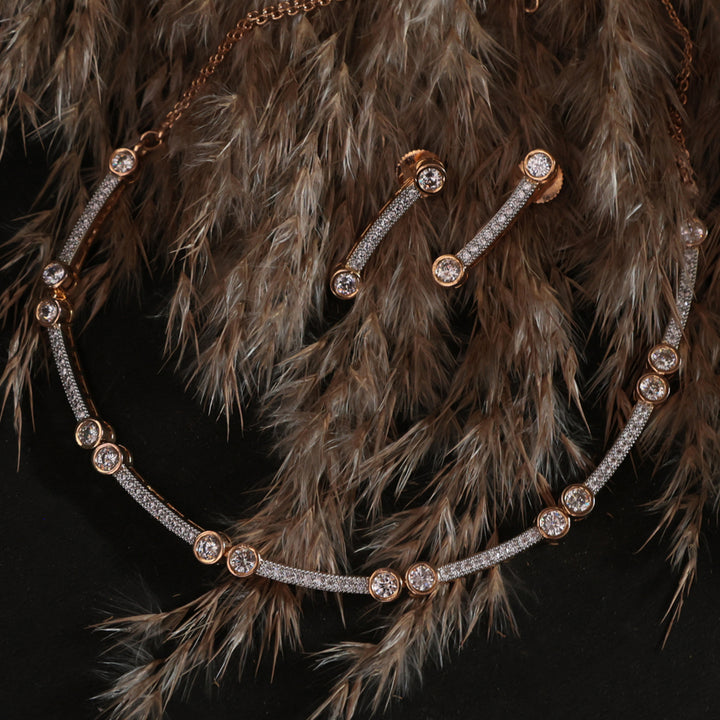 Dual-Tone Sparkling Minimal Necklace & Earring Set