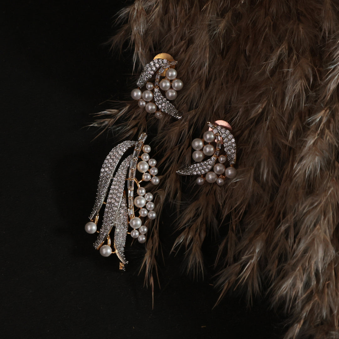 Dual-Tone Feather Pearl AD Pendant Set