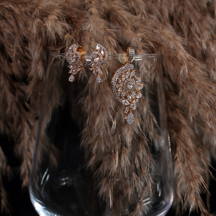 Elegant Dual-Tone CZ Pendant Necklace Set