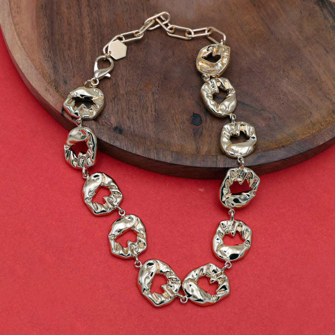 Molten Gold Textured Statement Link Necklace