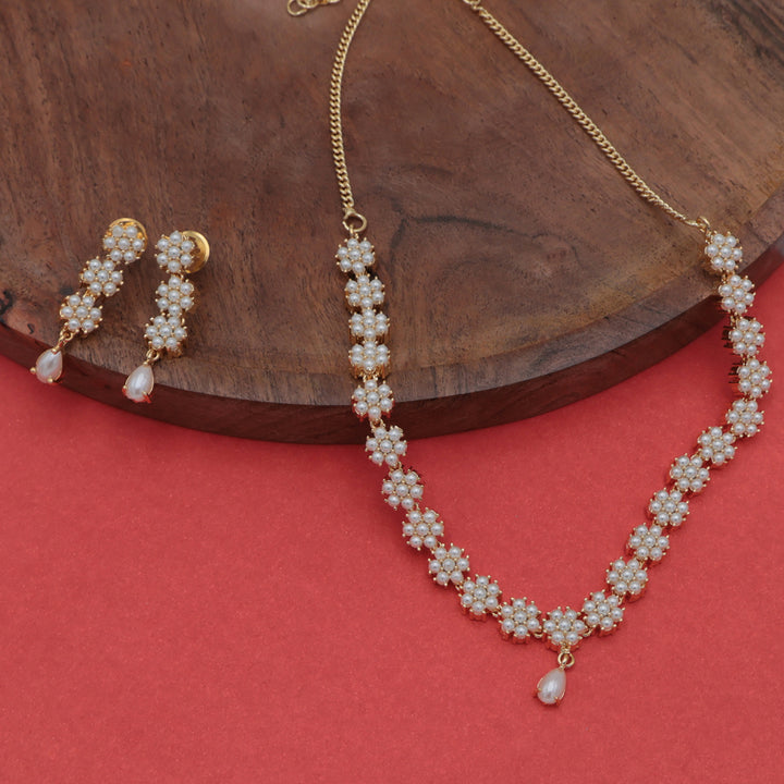 Floral Pearl Cluster AD Necklace Set
