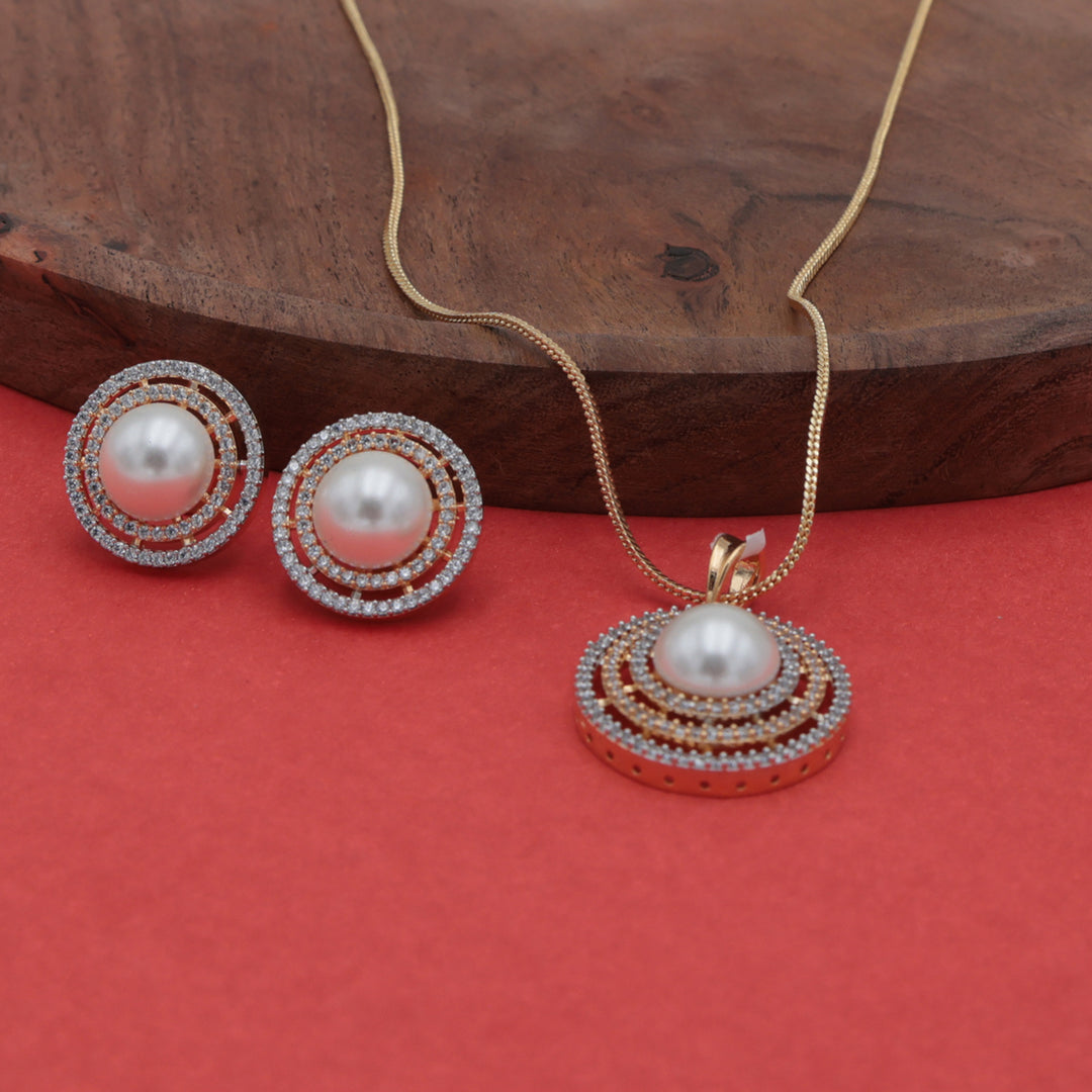 Classic Pearl Spiral Pendant Necklace Set