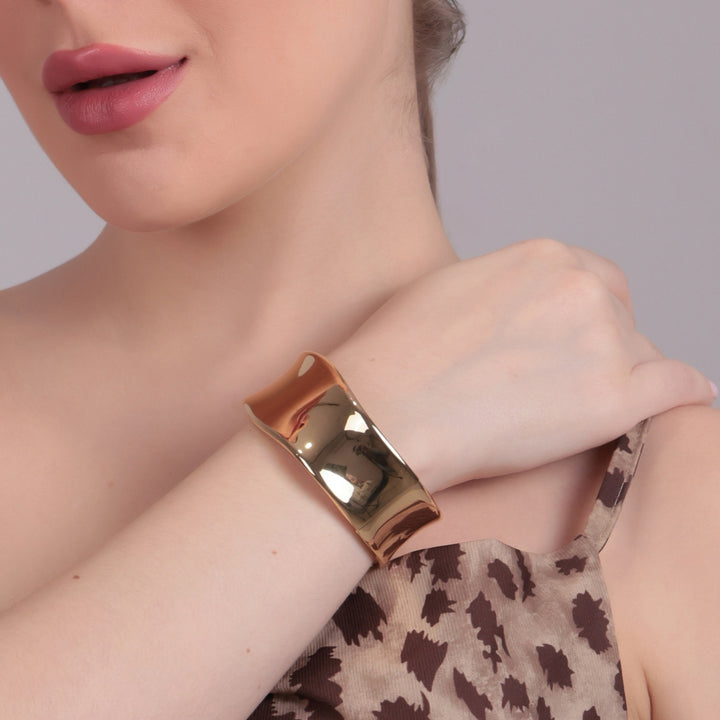 Metallic Silver Sculpted Cuff Bracelet - Gold