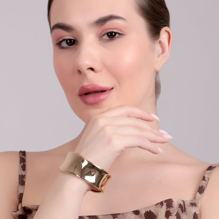 Metallic Silver Sculpted Cuff Bracelet - Gold