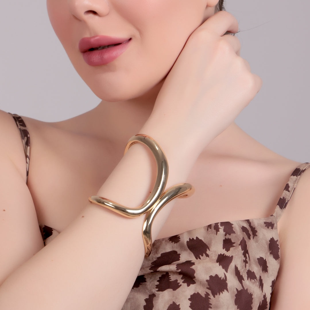 Sculpted Abstract Gold Cuff Bracelet