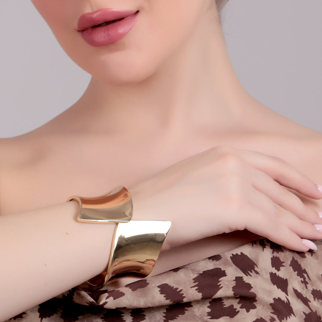 Bold Gold-Tone Sculpted Statement Cuff Bracelet