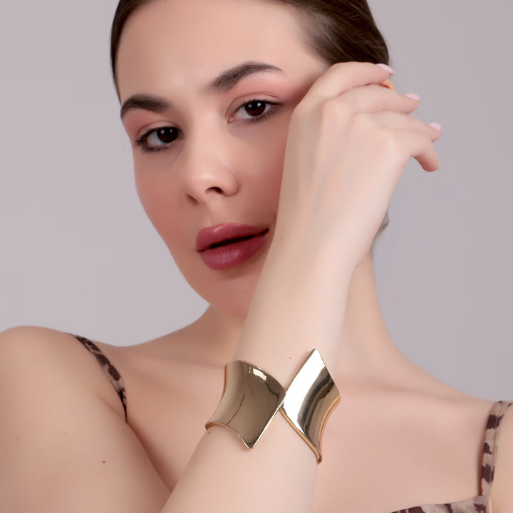 Bold Gold-Tone Sculpted Statement Cuff Bracelet