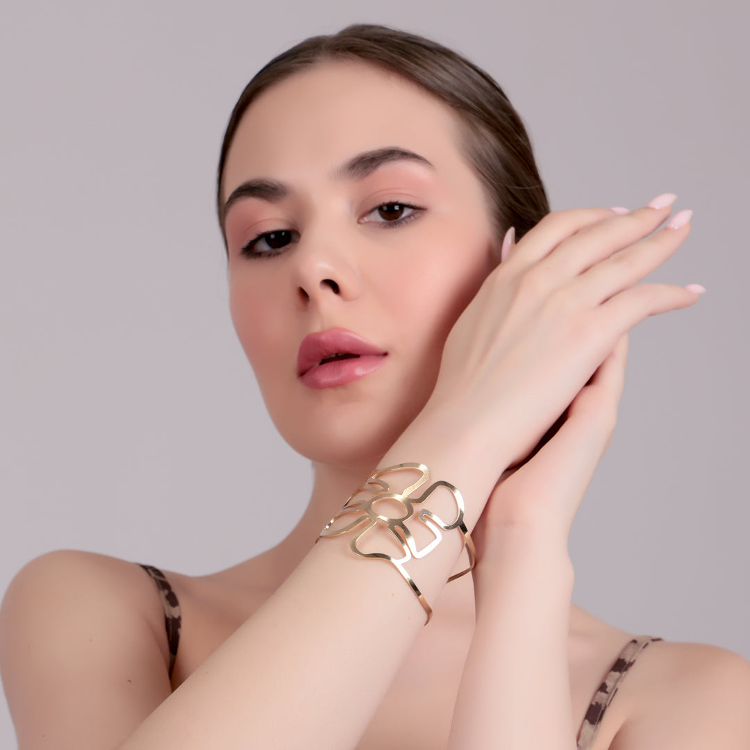 Floral Cutout Gold Cuff Bracelet