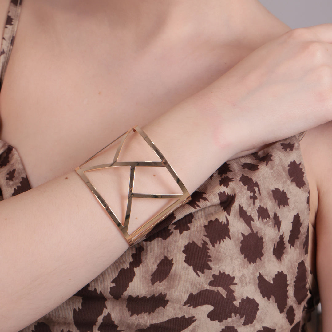 Geometric Gold Open Cuff Bracelet