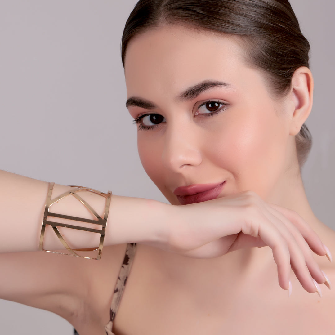 Geometric Gold Open Cuff Bracelet