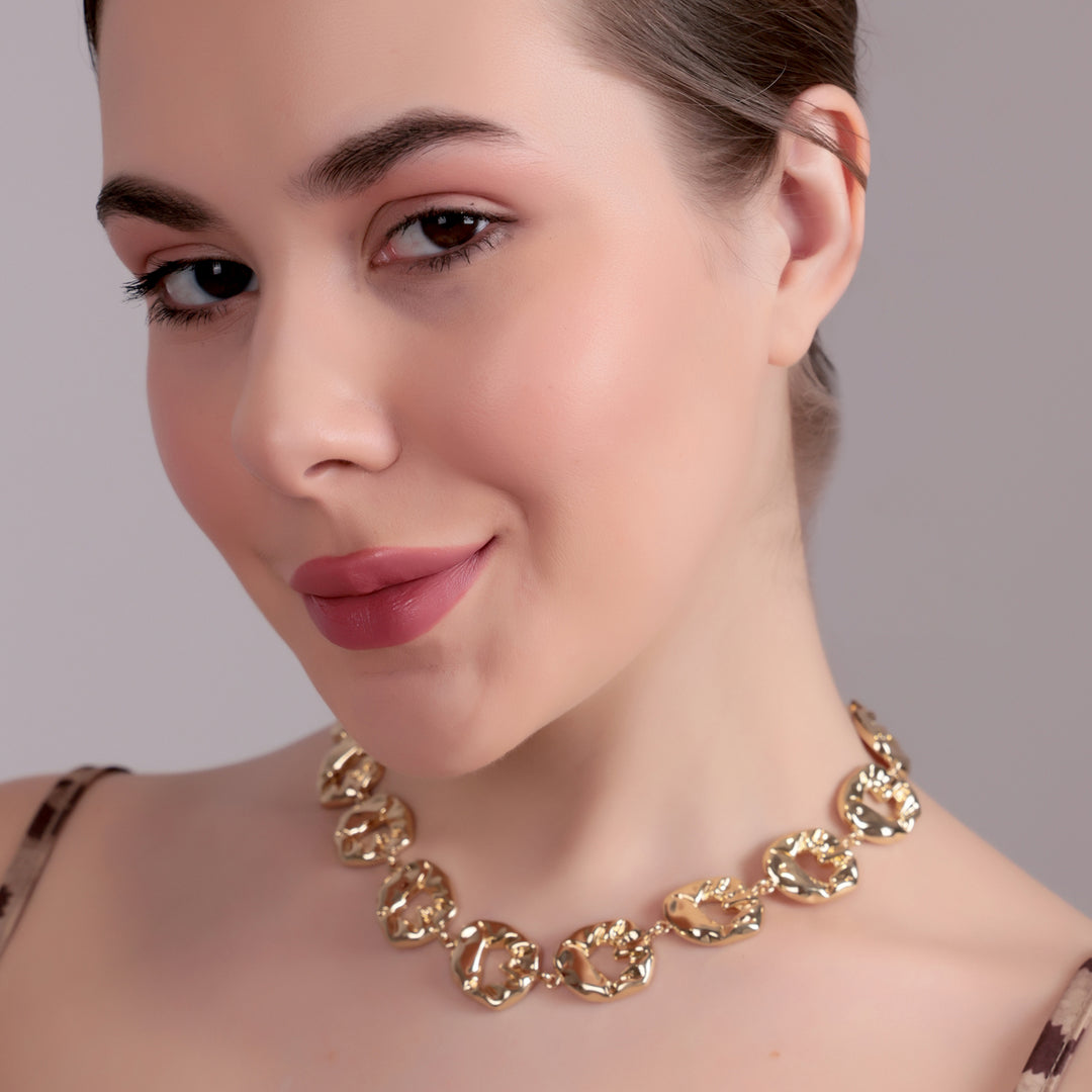 Molten Gold Textured Statement Link Necklace
