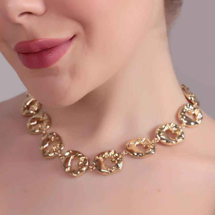 Molten Gold Textured Statement Link Necklace