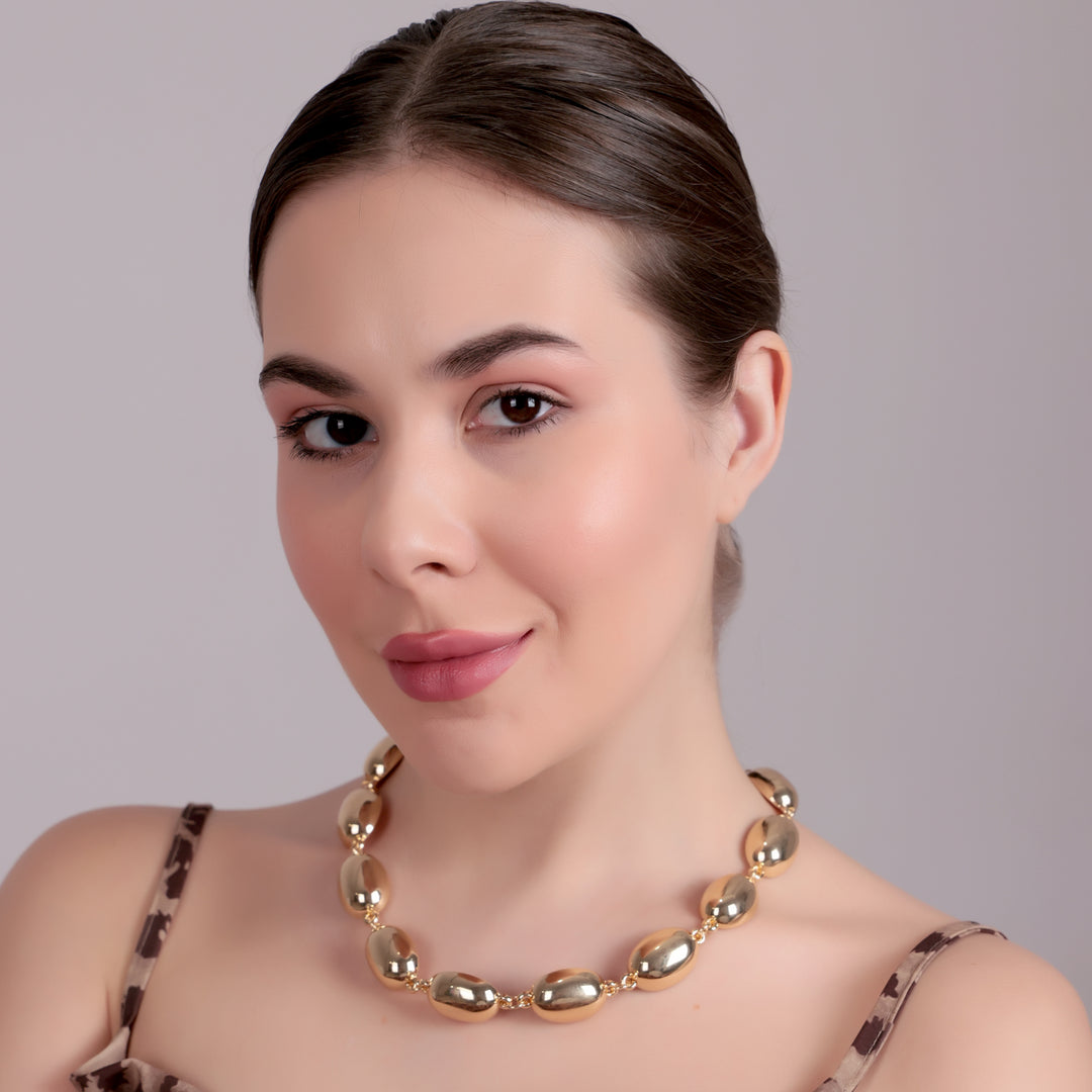 Bold Gold-Tone Shell Bead Statement Necklace