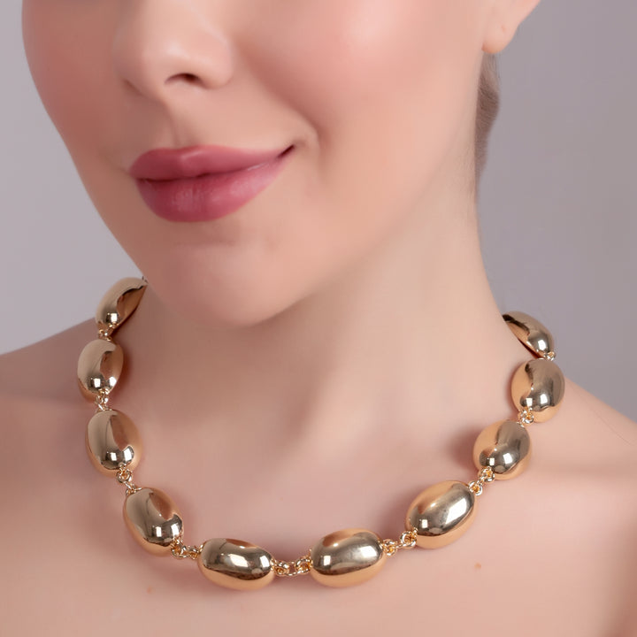 Bold Gold-Tone Shell Bead Statement Necklace